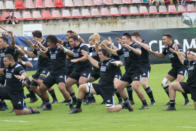 New Zealand perform the haka before their match against Wales. Photo: Bernard Rivière / World Rugby. New Zealand perform the haka before their match against Wales. Photo: Bernard Rivière / World Rugby.